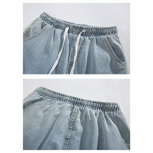 Pantalones Cortos Cargo de Lana Azul Claro para Hombre, Cintura Elástica Alta, Estilo Casual, con Bolsillos, Transpirables, Ecológicos, Sólidos, Vintage - Product Image 6