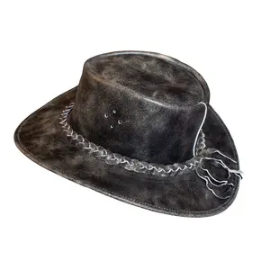 HMB-906E Leder WESTERNHEITE COWBOY HAT VEREICHTE COLOR VINTAGE FASZION MÜTZEL Wachsstil