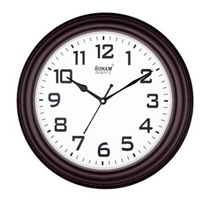 Sonam Quartz 12-Inch Round <b>Wall</b> <b>Clock</b> - Professional Brown Wood Finish - Simple Bold Arabic Numerals - Easy-to-Read Large Analog - Product Image 3