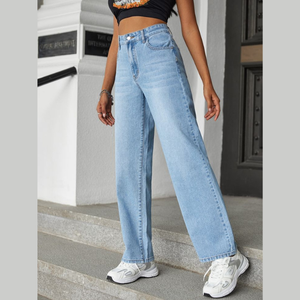 Jeans de mezclilla de pierna recta para mujer, ecológicos, transpirables, con tela elástica, cierre de botones, hechos en fábrica de Bangladesh, venta al por mayor. - Product Image 3