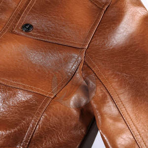 Men's Brown PU Leather Moto <b>Jacket</b> Stand Collar Zipper Closure <b>Slim</b> <b>Fit</b> Regular Sleeve Autumn Wear - Product Image 4