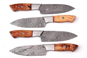 Handmade Damascus Steel Chef <b>Steak</b> <b>Knives</b> Set 4-Piece Wood Handle with Leather Sheath Premium Professional Viking <b>Knives</b> - Product Image 3