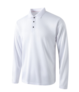 Men's White Long Sleeve Polo Shirt Custom Logo Screen Printed Breathable Oeko-Tex Certified Workwear Uniform 100% Cotton Fabric - Product Image 3