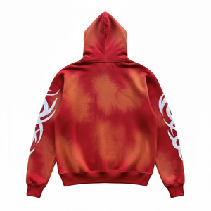 Sweat à capuche surdimensionné personnalisé, style vintage, délavé, rouge et blanc, 100% coton, pour homme, streetwear, lourd - Product Image 2