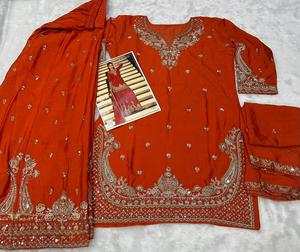 Ensemble Sharara brodé prêt-à-porter, en mousseline de soie, pour femme, imprimé feuille d'aluminium, séchage rapide - Product Image 6