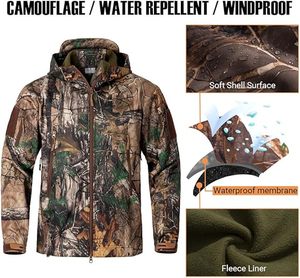 Men's <b>Camo</b> Quiet Hunting <b>Jacket</b> Waterproof Softshell Fleece Lined Camouflage Outdoor Hiking Fishing Coat - Product Image 3