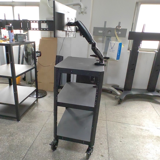 Trolley Stand Motorized Cart Monitor Mount Bracket Tripod Tv Lcd Led Audio Vesa Floor Swivel Pillar