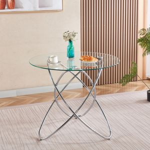 Tavolo da Pranzo Moderno Salvaspazio per Cucina e Soggiorno con Piano in Vetro Temperato e Gambe in Metallo Cromato Elegante Colore Cromo - Product Image 1