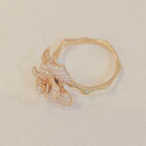 Unisex Rose Gold Flower Moissanite Engagement <b>Ring</b> Prong Setting Petal Design IGI Certified Rhodium Plated Vintage Style - Product Image 4