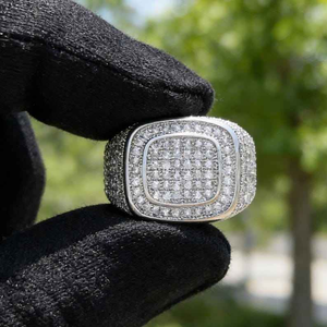 Moissanite Gold <b>Signet</b> <b>Ring</b> Iced Out Square Cushion Face Luxury Hip Hop Statement Jewelry for Men <b>Women</b> - Product Image 1