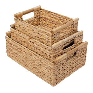 Versatile Water Hyacinth Storage Basket, Scalloped Handwoven Closet Organizer <b>Box</b> With Wooden Handles, Vietnam Factory Price - Product Image 1