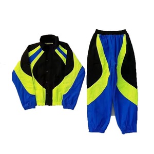 Ensemble de survêtement sportif unisexe, bleu, vert, noir, couleurs contrastées, manches longues, col à capuche, taille élastique, séchage rapide, léger - Product Image 3