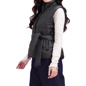 <b>Women's</b> Black Quilted <b>Puffer</b> Vest With Belt Turtleneck Sleeveless Waistcoat Casual Outerwear - Product Image 1