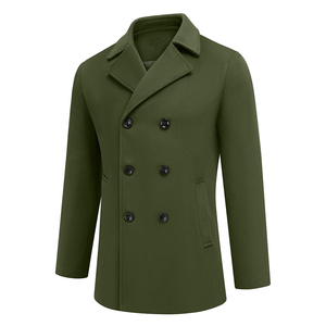 Top Quality Fall Winter Wool <b>Pea</b> <b>Coat</b> <b>Men's</b> Double Breasted Thickened Full Sleeve Stylish Outerwear Long Peacoat - Product Image 4