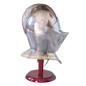 Casco de Caballero Medieval de Acero Troquelado Plateado, Pieza Decorativa, Réplica de Guerrero Antiguo con Base de Madera para Arte en el Hogar/Oficina - Product Image 2