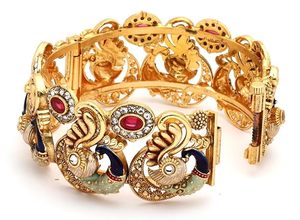 Gold Plated Alloy Peacock Designer Polki Bangles Set Women's Vintage Crystal Rhinestone Bracelets Wedding Jewelry Fashion Bangle - Product Image 3