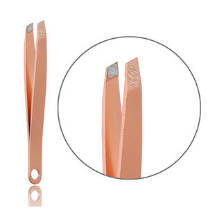 Pinzas para Cejas de Punta Inclinada de Marca Privada, Pinzas Clásicas de Belleza con Logotipo Personalizado, Pinzas de Acero Inoxidable Color Oro Rosa para Depilación - Product Image 4
