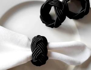 Anneaux de serviette en nœud noir, corde en coton, décoration de table de mariage - Product Image 2