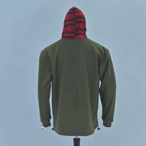 Sweat à capuche en polaire brodé vert olive pour homme de la marque The Huddle avec doublure à carreaux et poche avant, coupe décontractée tendance - Product Image 6