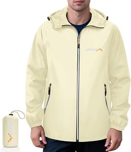 Veste de pluie à capuche jaune clair pour homme APEXUP, imperméable, décontractée, fermeture éclair sur le devant, couleur unie, vêtements d'extérieur, saison printemps - Product Image 1