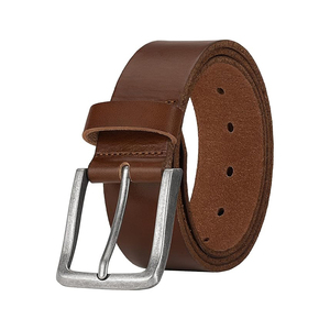 Cinturón de Cuero Genuino Marrón, Hebilla de Metal Rectangular Plateada, Casual, Resistente, 2.8cm de Ancho - Product Image 1
