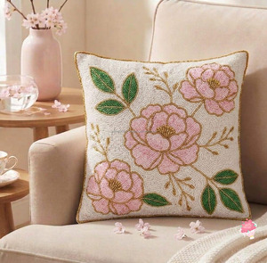 Funda de Cojín Bordada con Flores, Rectangular, de Algodón y Lino, Decoración Bohemia para el Hogar, Patrón de Margaritas Blancas Terracota - Product Image 3
