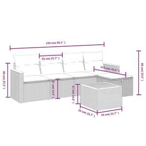 Juego de sofás de patio de ratán sintético negro de 6 piezas con cojines, sofás de jardín - Product Image 4