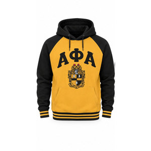 Sweat-shirt à capuche pour homme Alpha Phi Alpha avec lettres grecques, noir, avec poche avant et rayures jaunes - Product Image 5