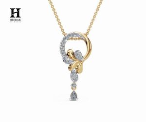 Pendentif Goutte Diamant Cercle Floral Doré avec Moissanite Coupe Poire et Grappe de Feuilles Courbées, Breloque Suspendue, Bijoux Fins pour Femme - Product Image 1