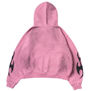 Sweat à capuche zippé oversize RMG personnalisé, délavé à l'acide, style vintage, streetwear urbain, en coton épais avec motif graphique - Product Image 3