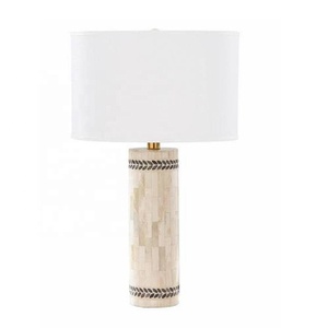 โคมไฟตั้งโต๊ะฝังกระดูกสีเทาและสีขาวรูปทรงเรขาคณิตลายดอกไม้โคมไฟตกแต่งโต๊ะงานฝีมือรูปกระดูก - Product Image 2