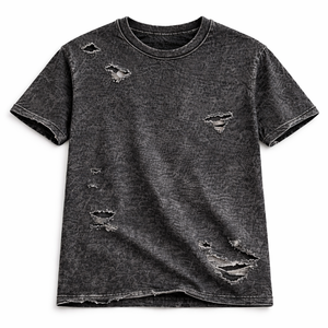เสื้อยืดวินเทจสไตล์ทำเก่า ขาดๆ แบบโอเวอร์ไซส์ ผ้าฝ้าย สตรีทแวร์ ยูนิเซ็กส์  ไม่มีลาย รับผลิตตามแบบ (OEM) ขายส่ง - Product Image 5