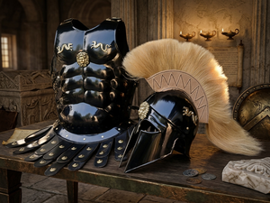 Casco Corintio Griego Tradicional Hecho a Mano, Armadura Musculosa Negra de Acero para Disfraz de Guerrero, Réplica Histórica para Cosplay - Product Image 4