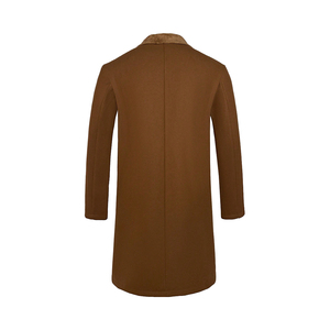 Manteau d'hiver pour homme en laine marron, double boutonnage, col à revers cranté, col en fourrure, longueur genou - Product Image 3
