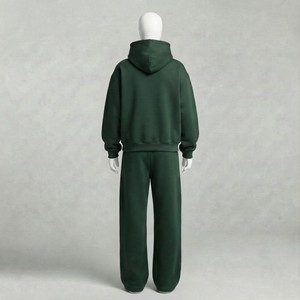 Ensemble de survêtement unisexe vert foncé imprimé 2-en-1 avec sweat à capuche et pantalon de jogging en coton uni, coupe ample, tenue décontractée respirante pour l'automne - Product Image 6