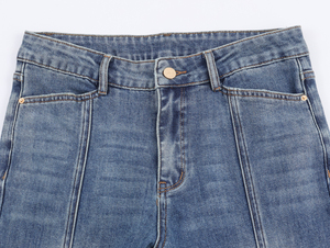 Jeans Largos Casuales de Mezclilla Azul para Mujer, Marca Muzamin, de Secado Rápido y Transpirables, Estilo Vintage, Cierre de Cremallera, Corte Ajustado - Product Image 3