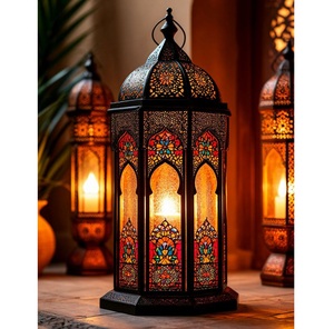 Lanterne porte-bougie suspendue/de table en fer noir de style marocain antique, écologique, durable, faite à la main, décoration intérieure, mariage - Product Image 4