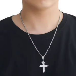 สร้อยคอจี้รูปมงกุฎคริสเตียนชุบทอง 18K สีเงิน ประดับเพชรโมอิสซาไนต์แบบไมโครอินเซิร์ต พร้อมสายสร้อยแบบเชือก สไตล์ฮิปฮอป สำหรับทุกเพศ เหมาะสำหรับงานปาร์ตี้ - Product Image 3