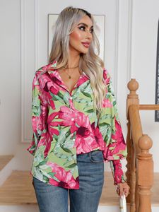 Camisas Hawaianas Casuales y Frescas para Mujer, Camiseta con Estampado Floral Paisley, Blusa con Botones y Mangas Abullonadas para Otoño - Product Image 2