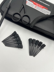 Professional Weft Hair Extension Tools with Matching <b>Kit</b> Black Matte Color Two Holes Plier Sewing Needles Hair Sectioning Clips - Product Image 5