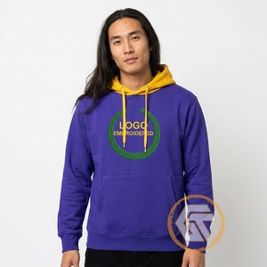 Sweat-shirt à capuche pour homme avec capuche jaune, logo brodé vert, pull en molleton décontracté, coupe classique, hiver, 100% coton - Product Image 4
