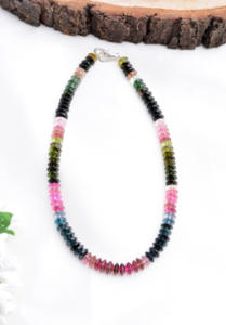 Collar de turmalina natural multicolor con cuentas lisas, piedra preciosa para la elaboración de joyería fina. - Product Image 2