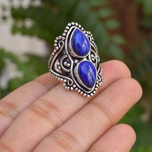 Handmade <b>Lapis</b> <b>Lazuli</b> Designer <b>Ring</b> Artisan 925 Sterling Silver Jewelry - Product Image 4