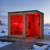 Sauna extérieur en pin thermocellé avec option Wi-Fi intelligent, thérapie par lumière rouge, sauna cube à vapeur pour 3-4 personnes, chauffage électrique, OEM Villa