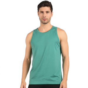 Men's Solid <b>Green</b> Sleeveless <b>Tank</b> <b>Top</b> O-Neck Breathable Quick Dry Knitted 100% Cotton Casual Workout Activewear - Product Image 2