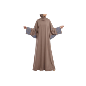 Brown Floor Length <b>Abaya</b> With Long Sleeve Embroidery Modest Daily Wear Women's Loose Fit Cotton Middle East Muslim Women Style - Product Image 1