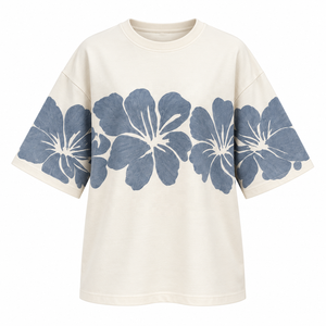T-shirt floral pour femme, épaules tombantes, mélange de coton 130 GSM, col rond, personnalisation de marque, fournisseur en gros - Product Image 1