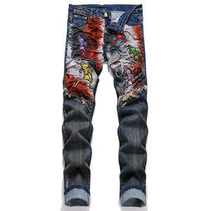 Men's <b>Boot</b> Cut Vintage Winter Denim Jeans Slim Straight Regular Fit 3D Pattern Light Wash Mid Waist ODM Customizable Comfortable - Product Image 1