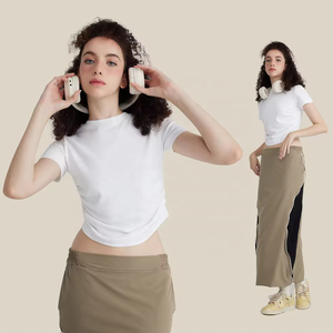 Camiseta Corta para Mujer, Estilo Baby Tee, Ajustada, de Algodón, Manga Corta, Casual, Estética Y2K, Vintage, Streetwear, Moda, Poliéster y Spandex - Product Image 2