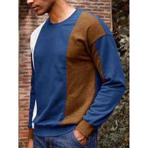 2025 hommes 3D broderie couleur bloc sweat col rond à manches longues polaire décontracté côtelé Patchwork automne hauts en XL & 2XL - Product Image 5